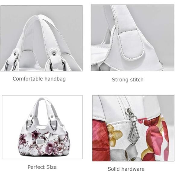 Vegan Leather Purse for Women Fashion Hobo Style Floral Handbag - Picture 4 of 6